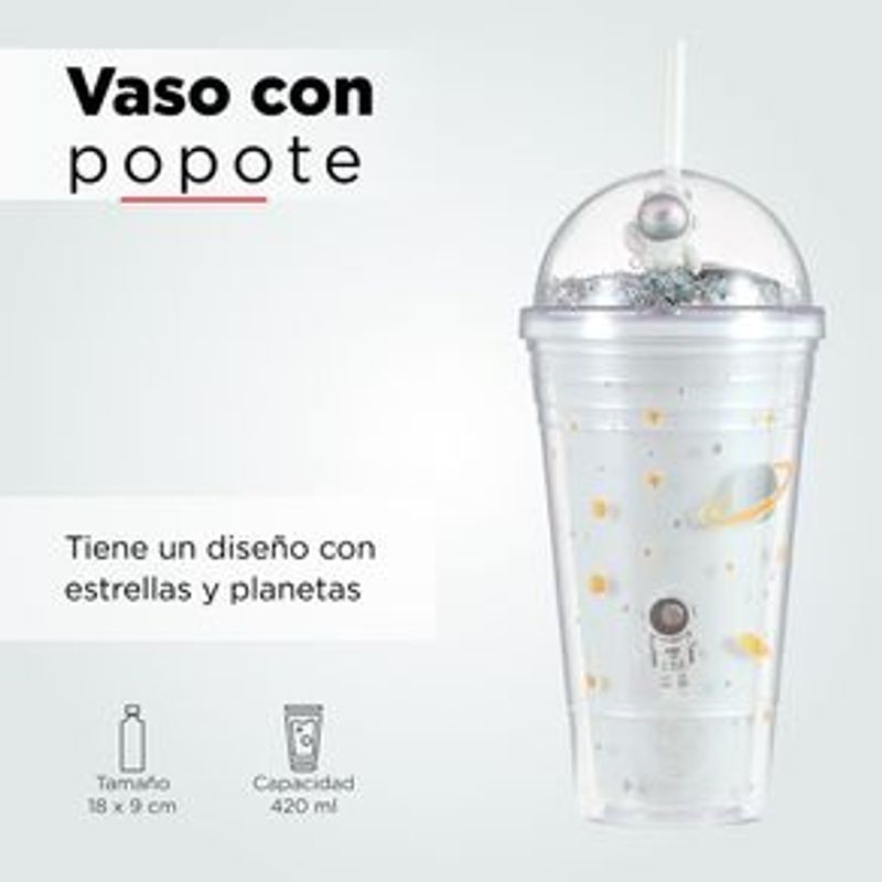 Miniso Vaso Con Tapa Y Popote Vidrio Blanco 400 ml