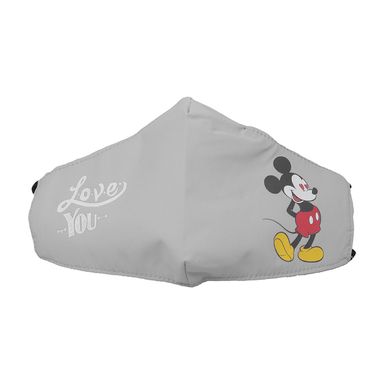 Cubrebocas Para Adulto Disney Mickey Mouse 100% Poliéster. Gris 22x13 cm