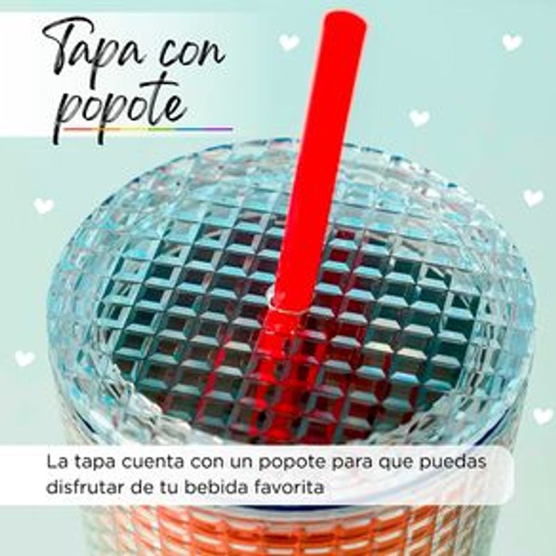 Miniso Vaso Con Tapa Y Popote Vidrio 460 ml