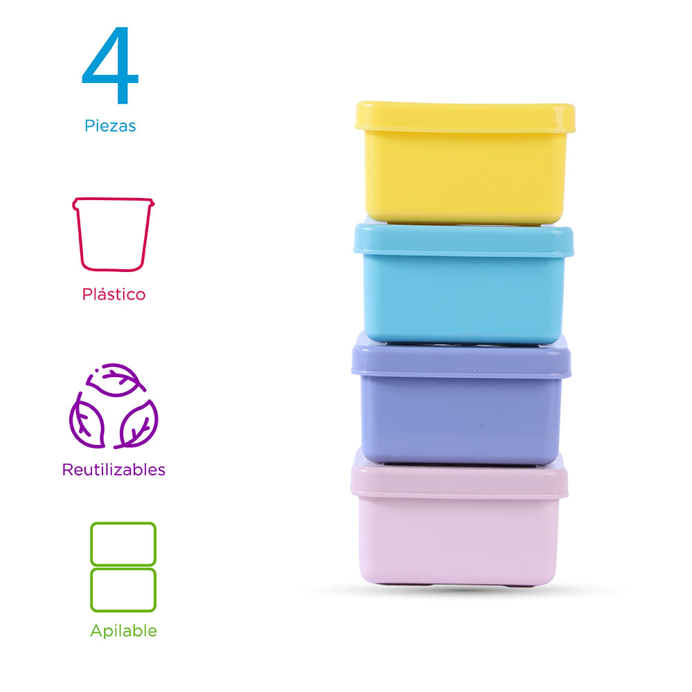 Set Contenedores De Alimentos Plástico ml 4 Piezas