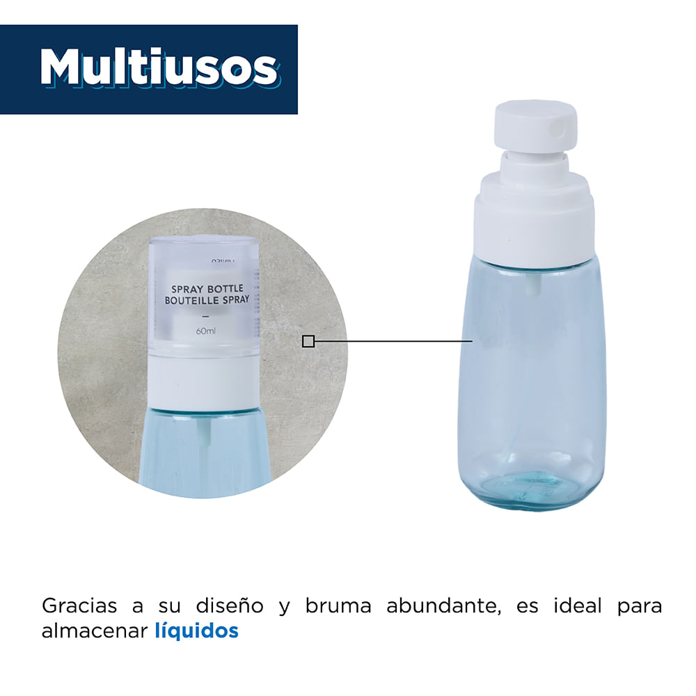 Botella De Viaje Con Dispensador De Bomba Plástico Azul 60 ml
