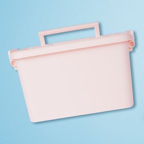 Caja plástica de almacenamiento con asa rosa