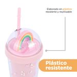 Vaso De Vidrio Con Tapa Y Popote Siliconaen Rosa 2pza 470ml