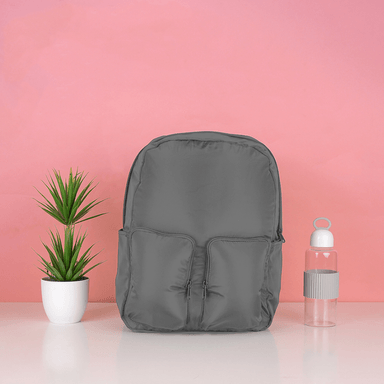 Mochila Casual Doble Bolsillo Frontal 100% Poliéster Gris 28x18x39 cm