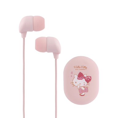 Audífonos De Cable Sanrio Hello Kitty Con Estuche De Silicona Rosas 120 cm 3.5 mm Comando Manos Libres