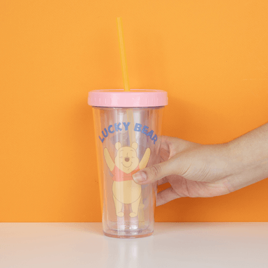 Vaso Con Tapa Y Popote Disney Winnie Pooh Doble Capa Plástico 420 ml