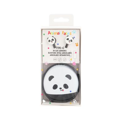Audífonos De Cable Con Estuche Panda Animal Faces Blancos 110 cm Tipo C