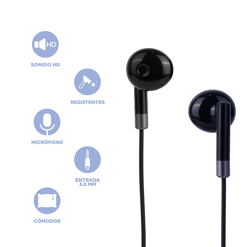 Auriculares con cable Contact, Jack 3.5 mm, Longitud 120 cm, Negro