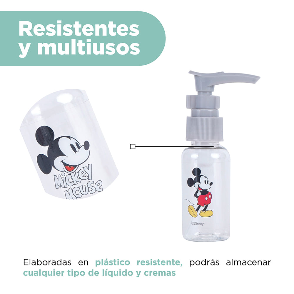 Kit Botellas De Viaje Disney Mickey Mouse Grises 6 Piezas