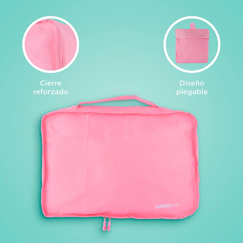 Bolsa De Almacenamiento Plegable Miniso Go Sintetica Rosa 34x28x10 cm