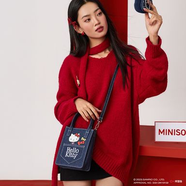 BlindLab Bolso Crossbody Sanrio Hello Kitty Tipo Mezclilla Textil Azul 18.5x15x7 cm