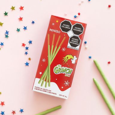 Palitos De Galleta El Grinch Con Cobertura 30 gr Sabor Choco menta